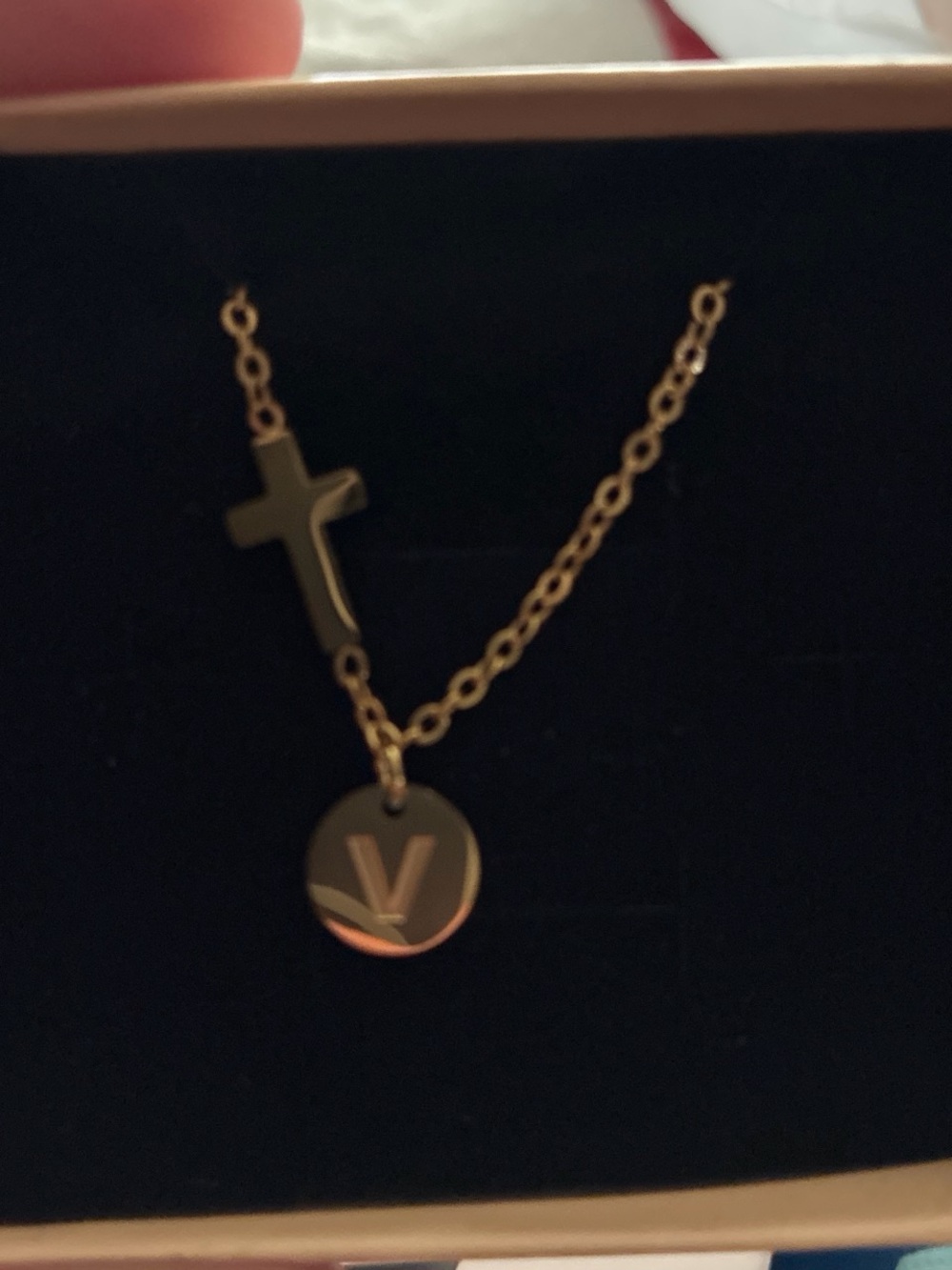 Gold Cross and Initial V bracelet